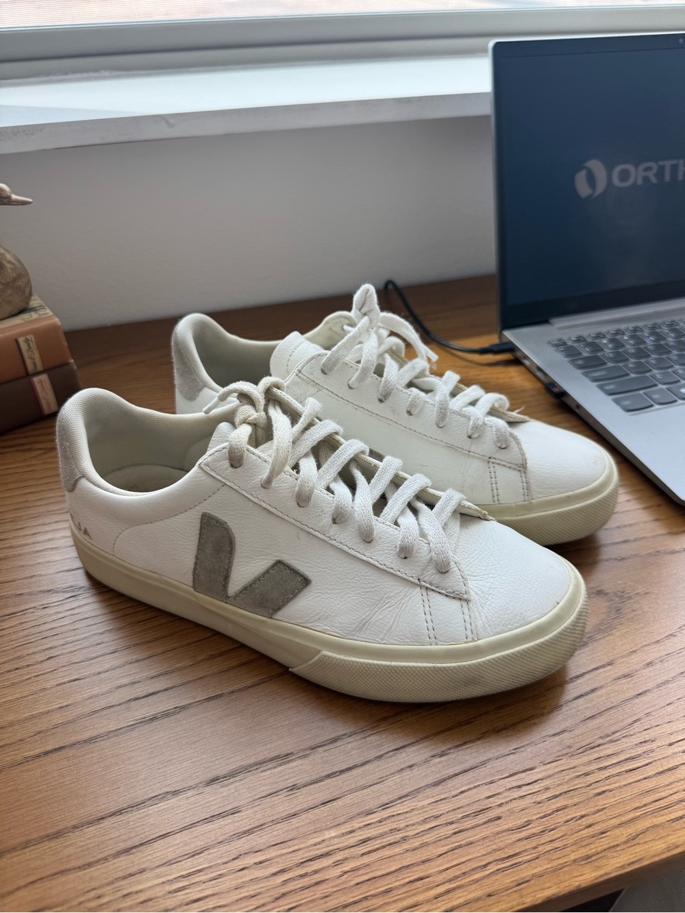 Veja Women’s Low-Top Sneakers in White with Gray Accent